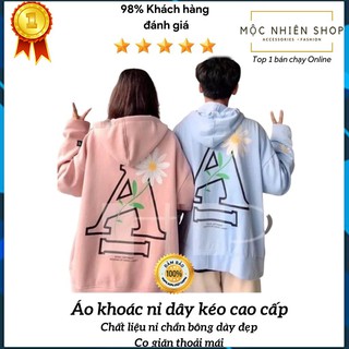 Áo khoác nỉ unisex trần bông ấm áp có dây kéo in chữ A, mix cặp thời trang, co giãn thoải mái KN7