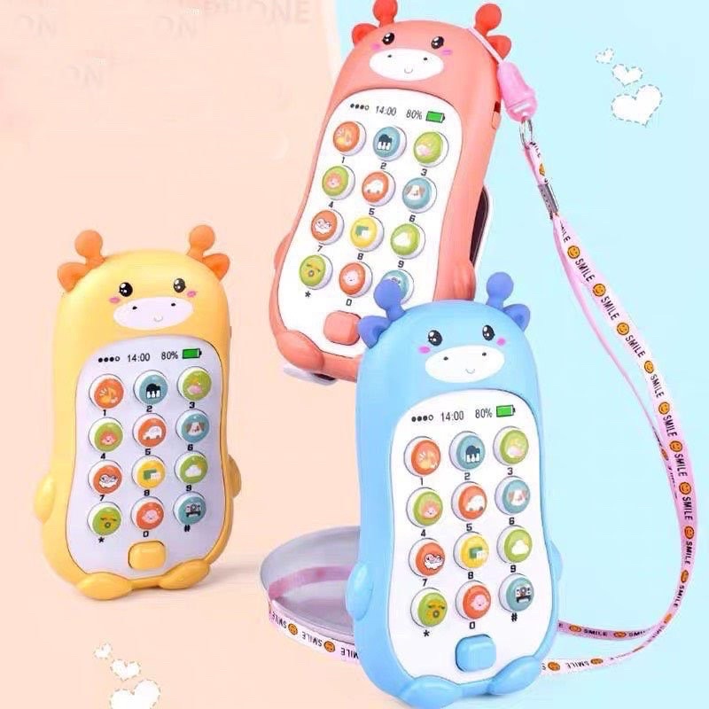 Đồ Chơi Điện Thoại Thông Minh Hình Thú Cute Phát Đèn,Nhạc, Có Gặm Nướu Cho Bé