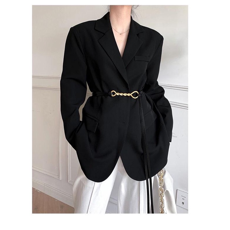 Áo Khoác Blazer Màu Đen Dáng Rộng Cỡ Lớn Thời Trang Xuân Thu 2023 Cho Nữ
