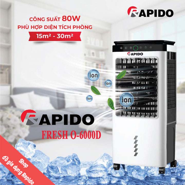 Quạt điều hòa Rapido Fresh O-6000D, Model 2021, cảm biến chất lượng không khí, full option.