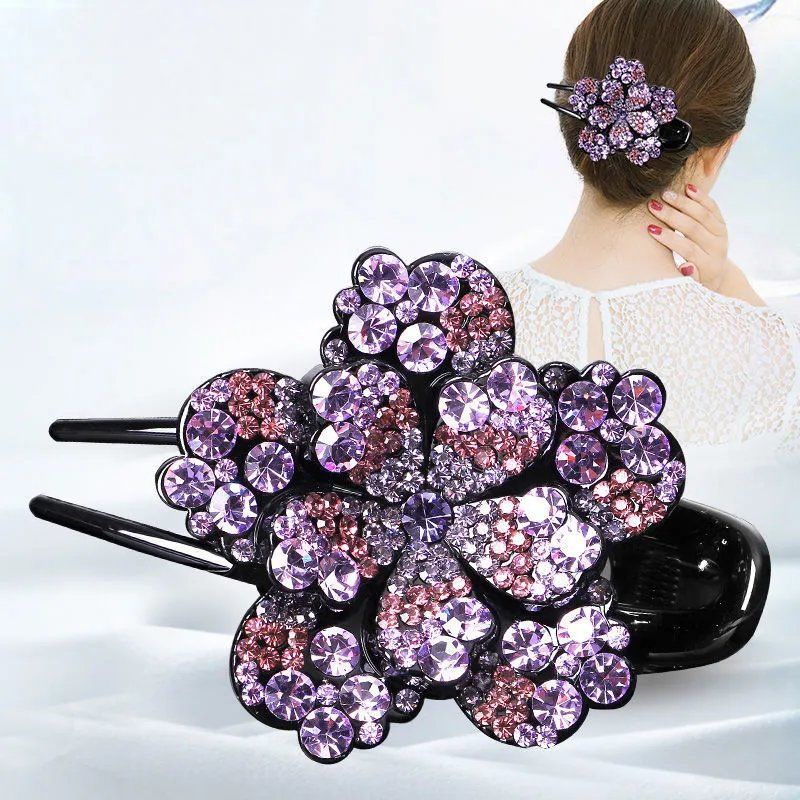 Kẹp tóc lớn Haimeikang hình hoa ba răng đính đá thanh lịch kiểu Hàn Quốc