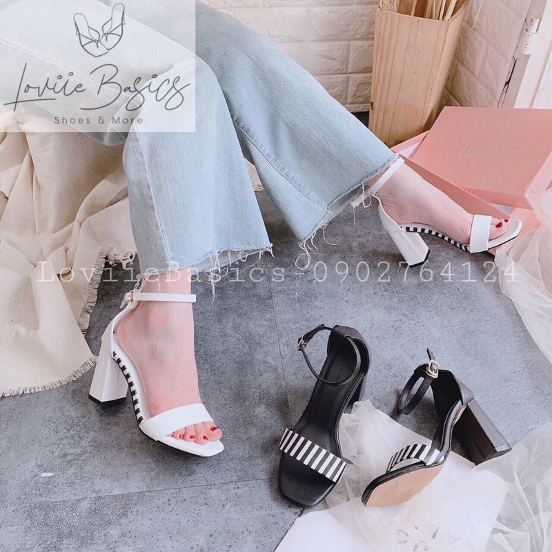 LOVIIE BASICS - SANDAL CAO GÓT 7CM BÍT HẬU ĐẾ TRỤ - GIÀY SANDAL BÍT HẬU CAO GÓT 7 PHÂN - SANDAL CAO GÓT ĐẾ VUÔNG G201048