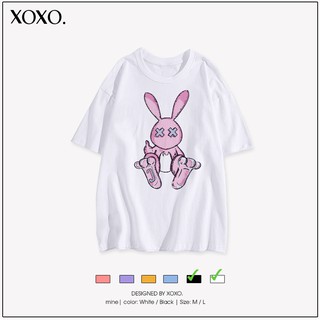 Áo thun đôi nam nữ tay lỡ form rộng dáng unisex  XOXO phong cách Nelly Ulzzang in hình Rabbit Pink