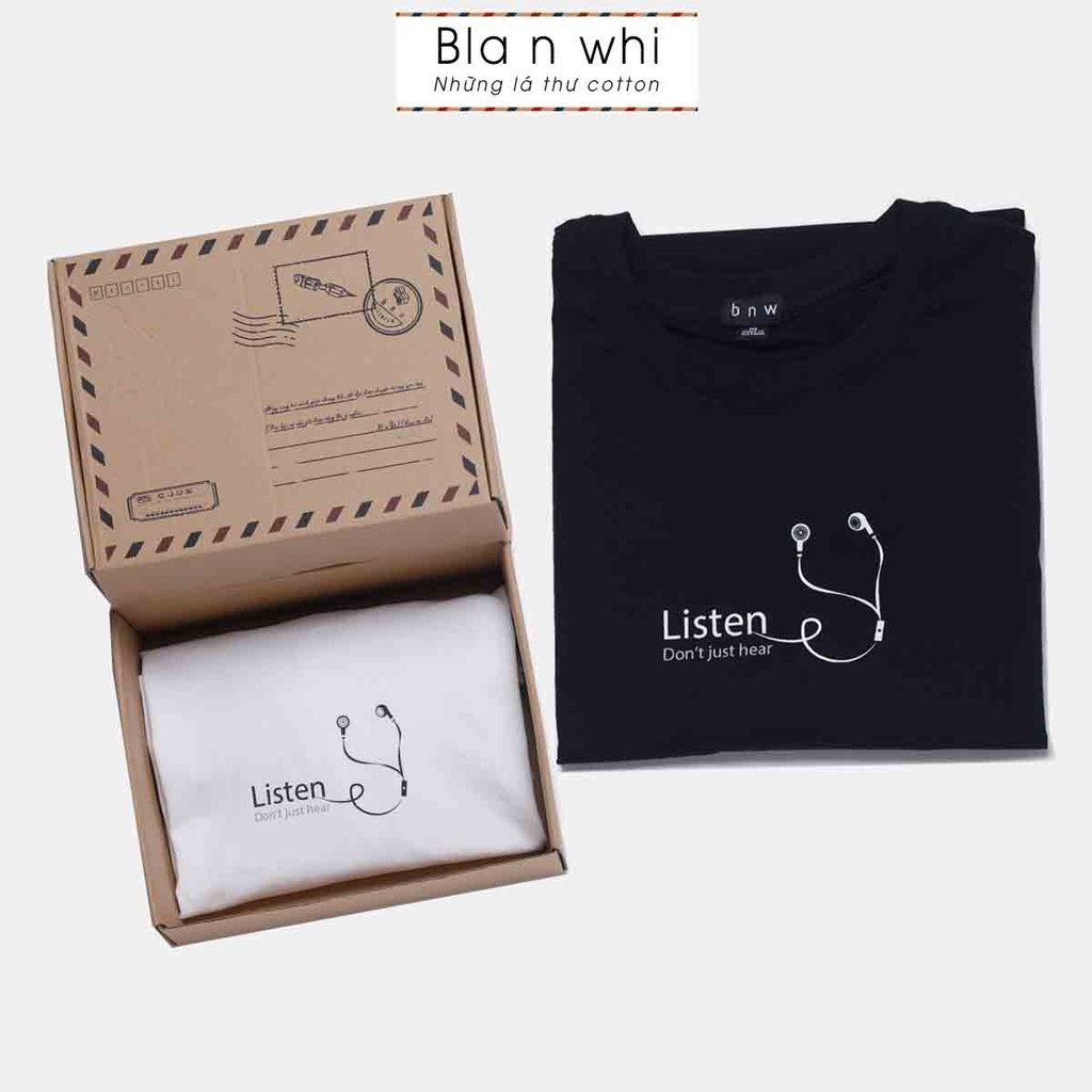 Áo thun cotton BNW in hình LISTEN dáng Unisex form rộng thời trang đơn giản cho nam nữ
