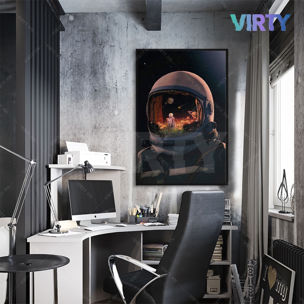 Tranh treo tường phòng khách decor phòng ngủ VIRTY tranh canvas trang trí vũ trụ phi hành gia kèm khung composite