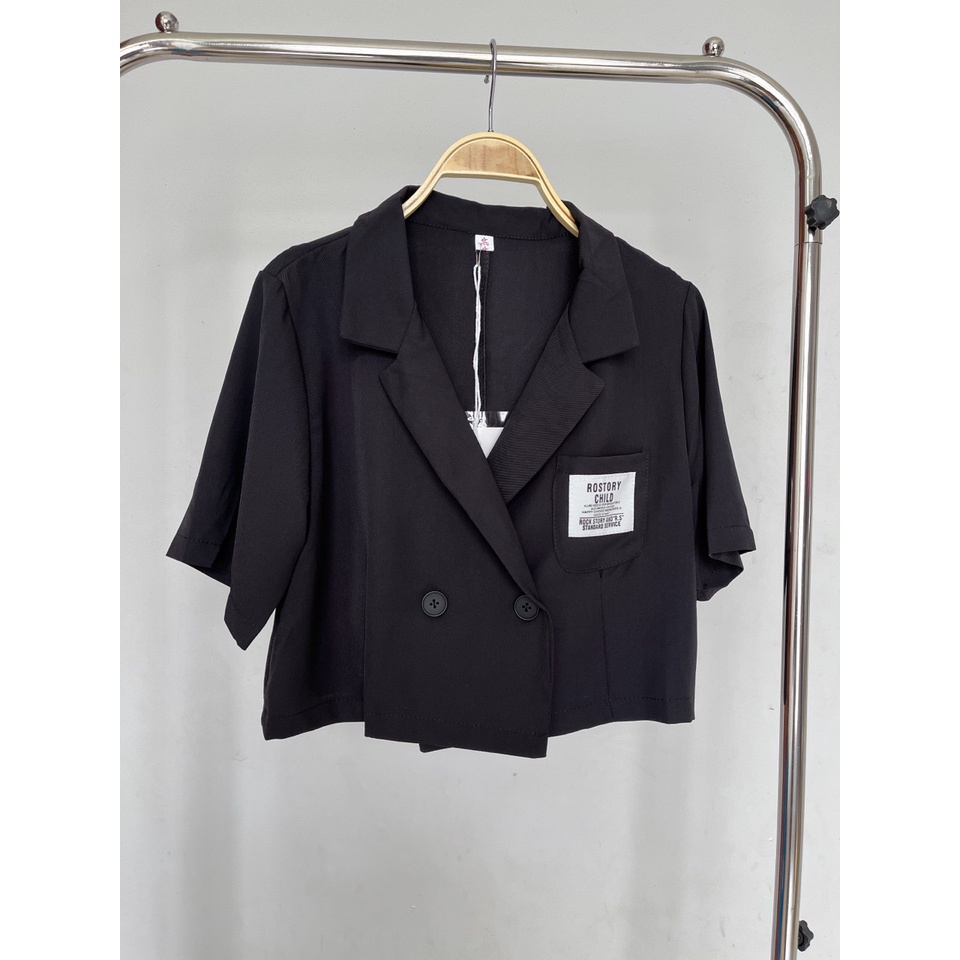 Áo Khoác Vest Blazer Tay Ngắn Dáng Rộng Phom Ngắn Logo Túi Ngực | Smide Clothing