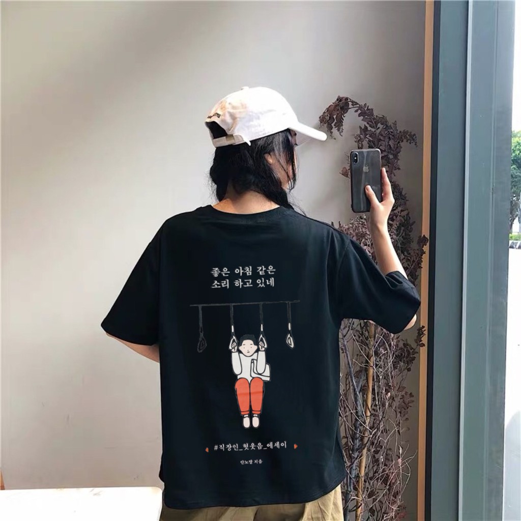 Áo thun tay lỡ  Chữ Hàn  phông Unisex nam nữ tee oversize form rộng pull Ulzzang Streetwear Hàn Quốc vải mềm