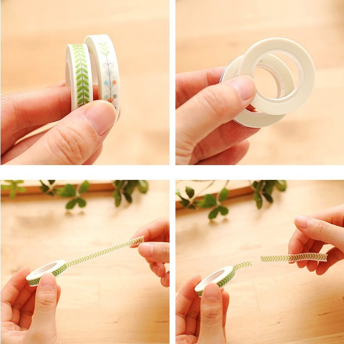 Washi tape họa tiết hoa lá bản nhỏ nhiều màu sắc băng keo giấy trang trí sổ