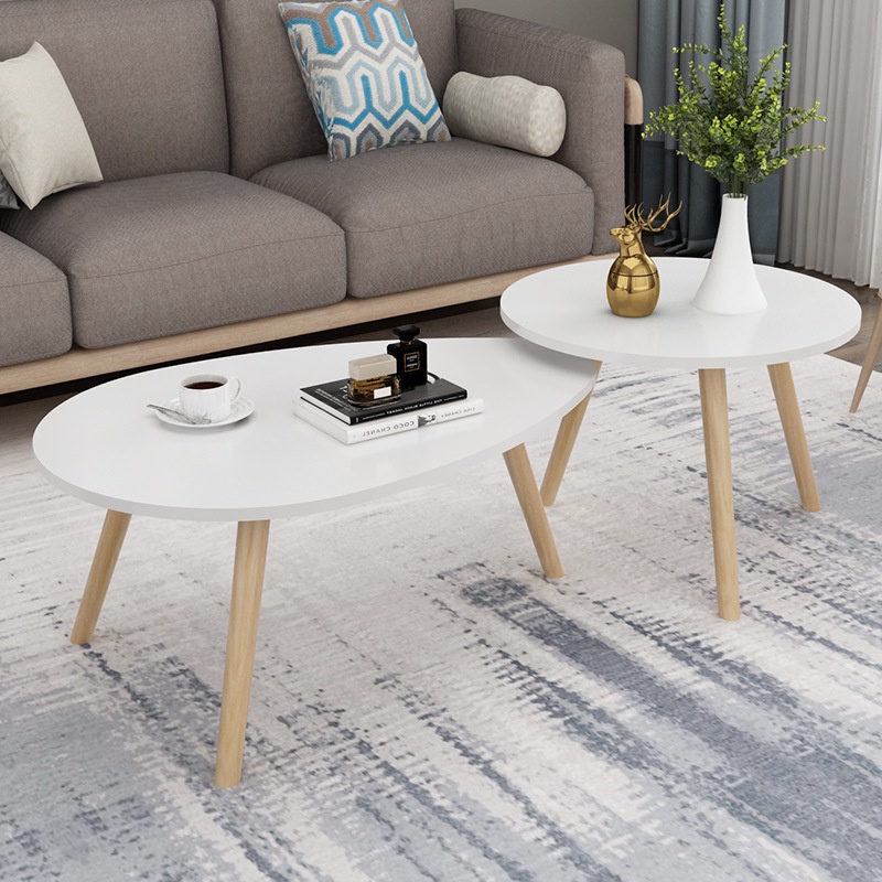 Bộ 2 bàn trà sofa, bàn ăn bệt decor ghế sofa phòng khách màu Trắng thương hiệu IGA- GP55.01+BT50M.01