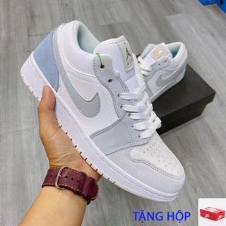 Giày thể thao jd1 cổ thấp trắng xám gót xanh,giày thể thao nam nữ cổ thấp thời trang giá rẻ.