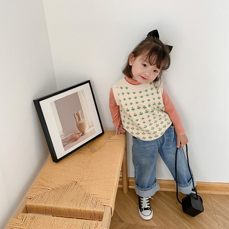 Áo Len Sát Nách Cổ Tròn Thời Trang Xuân Thu Cho Bé Gái