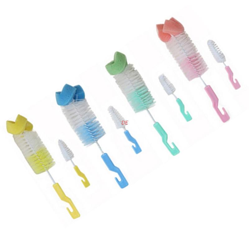 Bộ 2 dụng cụ vệ sinh bình sữa / núm vú giả 360 độ + cọ rửa tiện lợi cho bé