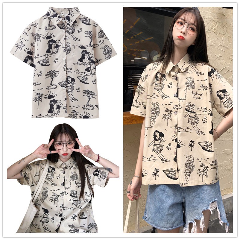 Casual Blouse Short Sleeves Korean Shirt for Women Floral Blouse for Women Blouses for Womens Sale Vintage Shirt Blouse for Women Short Sleeves Vintage Polo for Women Womens Shirts Tops Summer Goth Female Tee Aesthetic Loose Women T Shirt Punk Dark Grunge