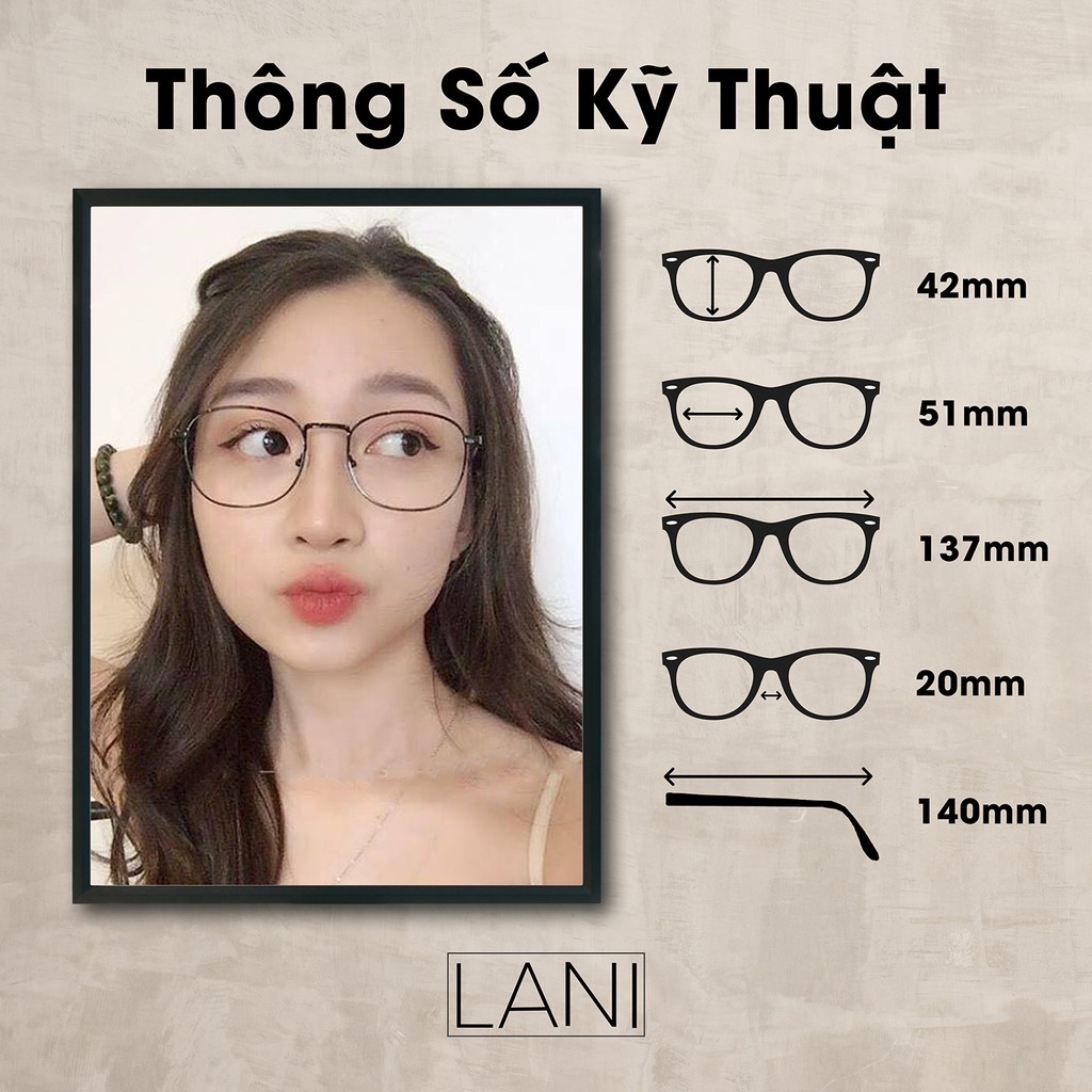 Gọng kính cận nam nữ dáng bầu chữ nhật kim loại chắc chắn LANI 3120 - Lắp mắt cận có độ theo yêu cầu