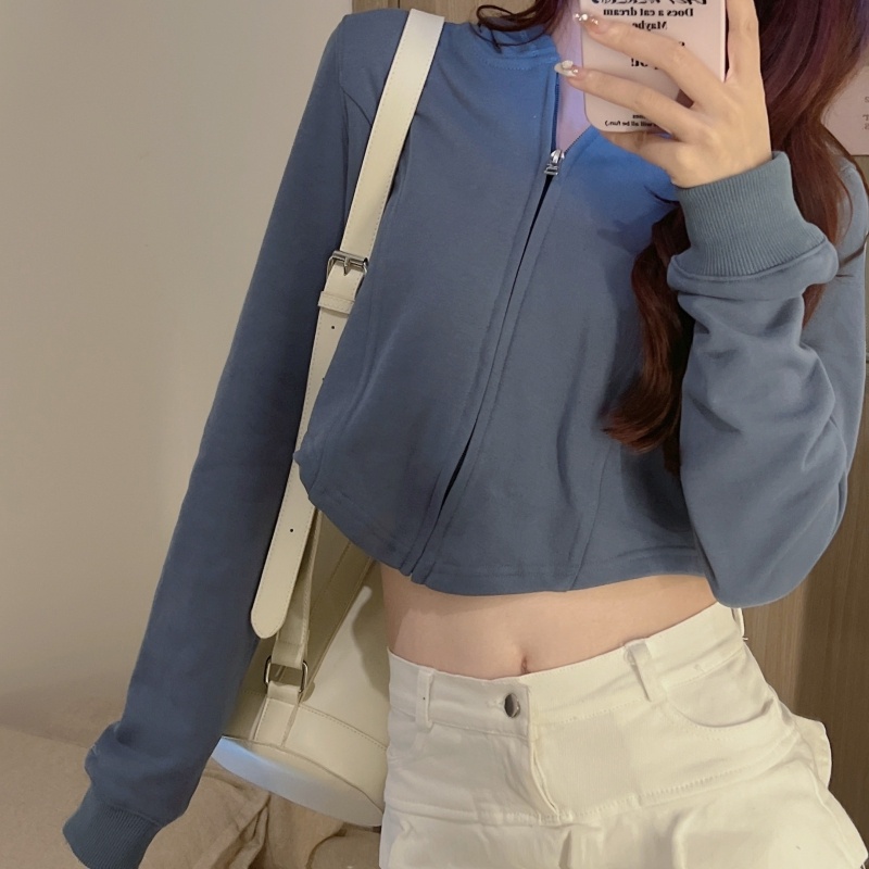 Áo hoodie ZHELIHANGFEI dáng ngắn tay dài phong cách quyến rũ thời trang cho nữ