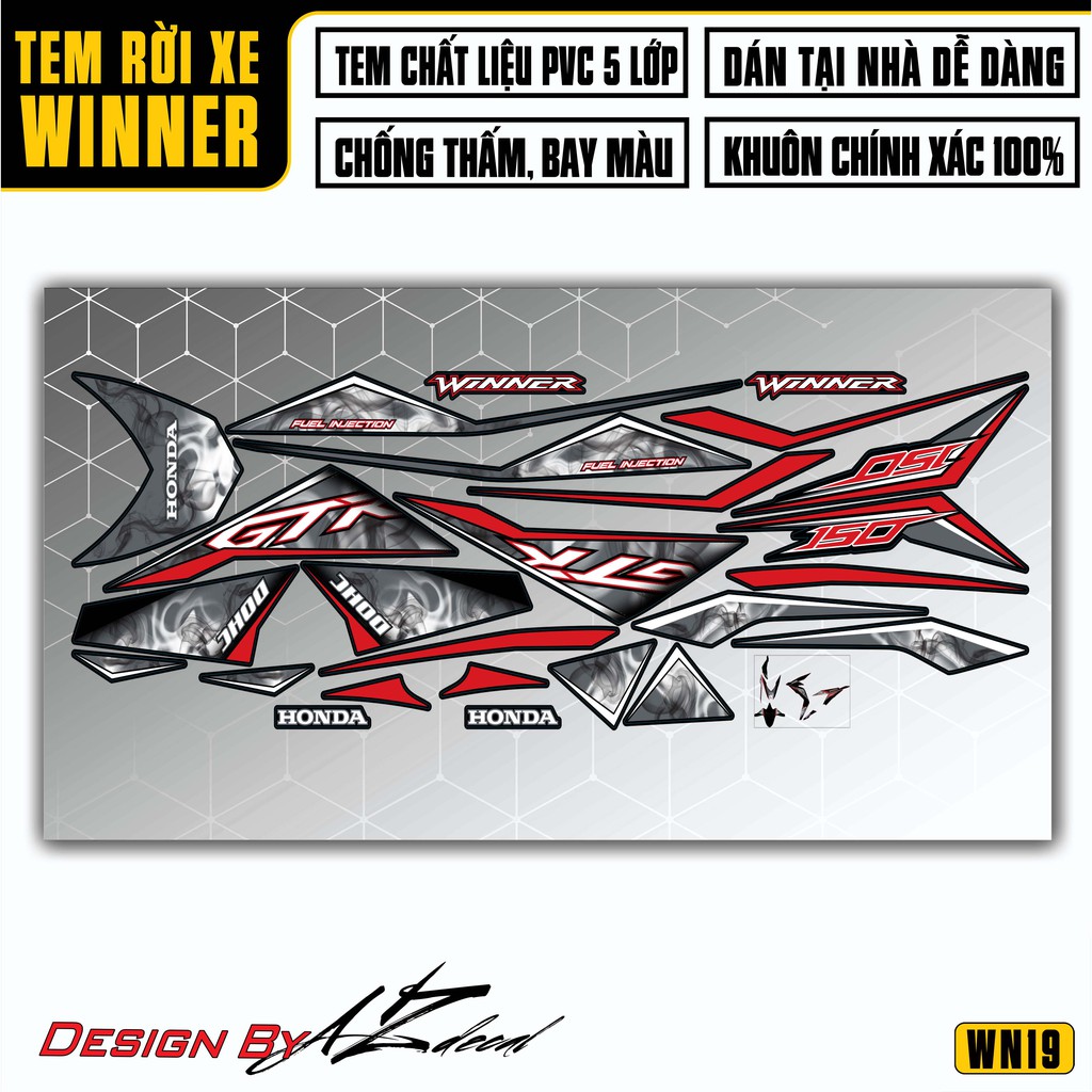 Tem Chế Xe Winner 150 Mẫu GTR Vân Khói | 2WN19 | Tem Rời Xe Máy Chống Nước, Chống Bay Màu