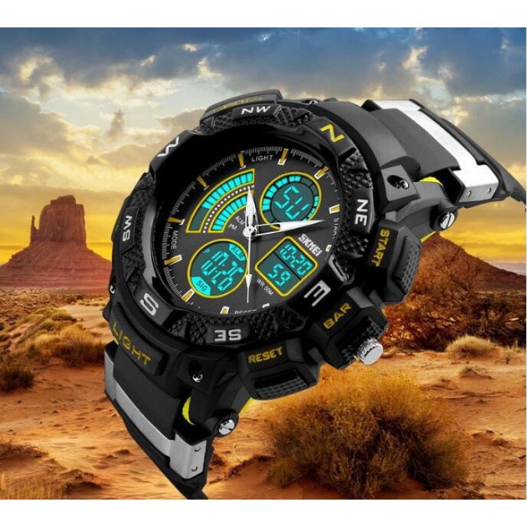 Đồng hồ thể thao nam SKMEI 1211 (dây khớp nhựa, chạy kim và điện tử, chống nước 5ATM)