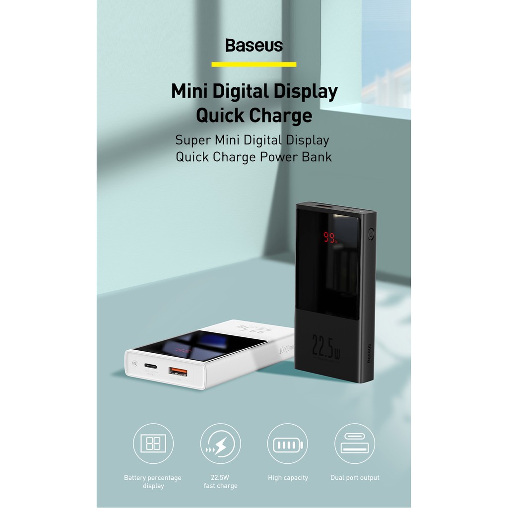 Pin sạc dự phòng siêu nhỏ BASEUS Màn hình Led dung lượng 10000mah/20000mAh 22.5W