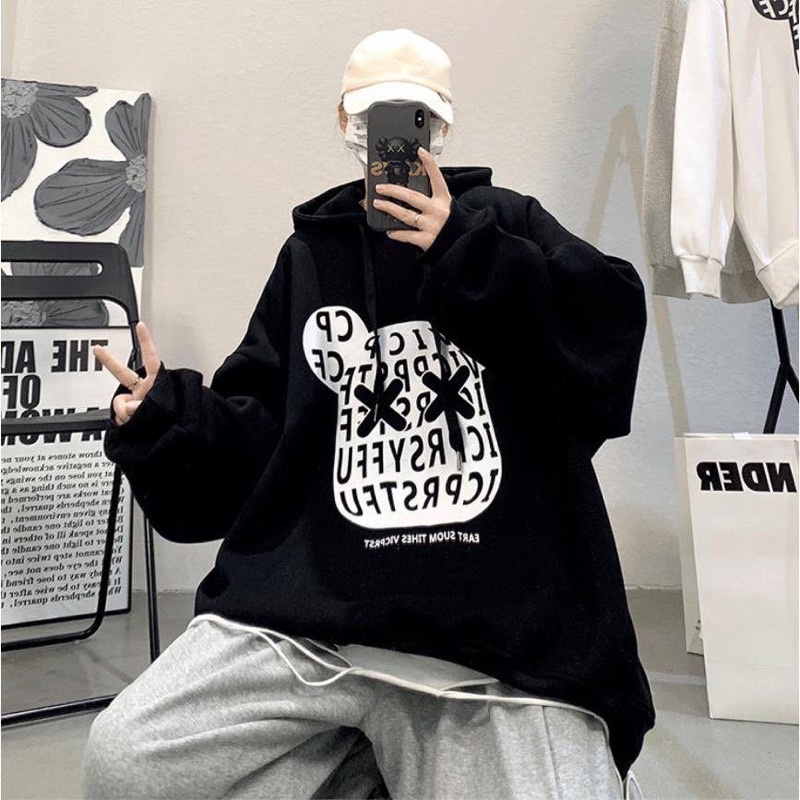 Áo Khoác Hoodie Unisex BEAR XX Vải Nỉ Bông màu TRẮNG/ĐEN  Nam nữ unisex  Áo hoodie chui đầu Form Rộng July7store 🧸