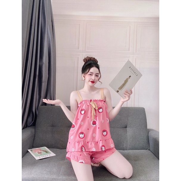 Set đồ bộ 2 dây mặc nhà chất kate lụa siêu mát freesize dưới 60 kí | BigBuy360 - bigbuy360.vn