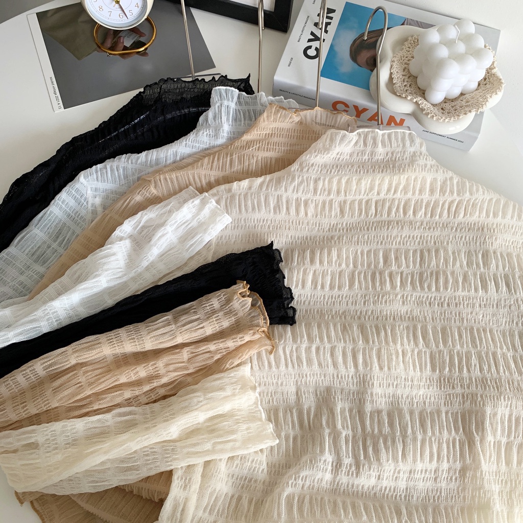 NZN Phong Cách Mới Nửa Cổ Cao Thêu Hoa Tinh Tế Bên Trong Áo Sơ Mi Ren Siêu Cổ Tích Gạc Đế