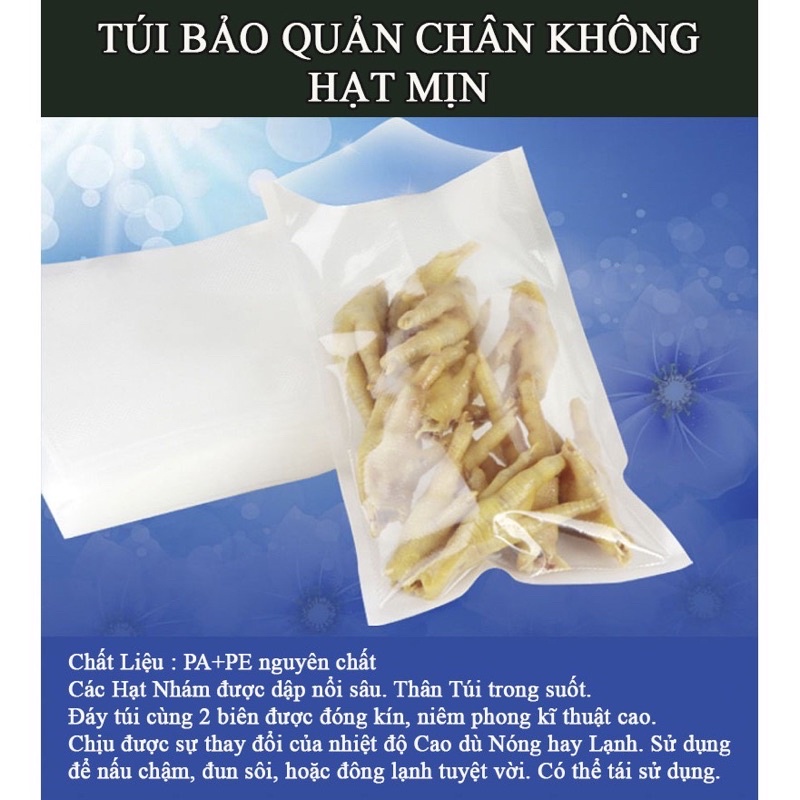 10 Túi hút chân không thực phẩm, Túi hút chân không một mặt nhám loại 1 đủ size sỉ lẻ SLL