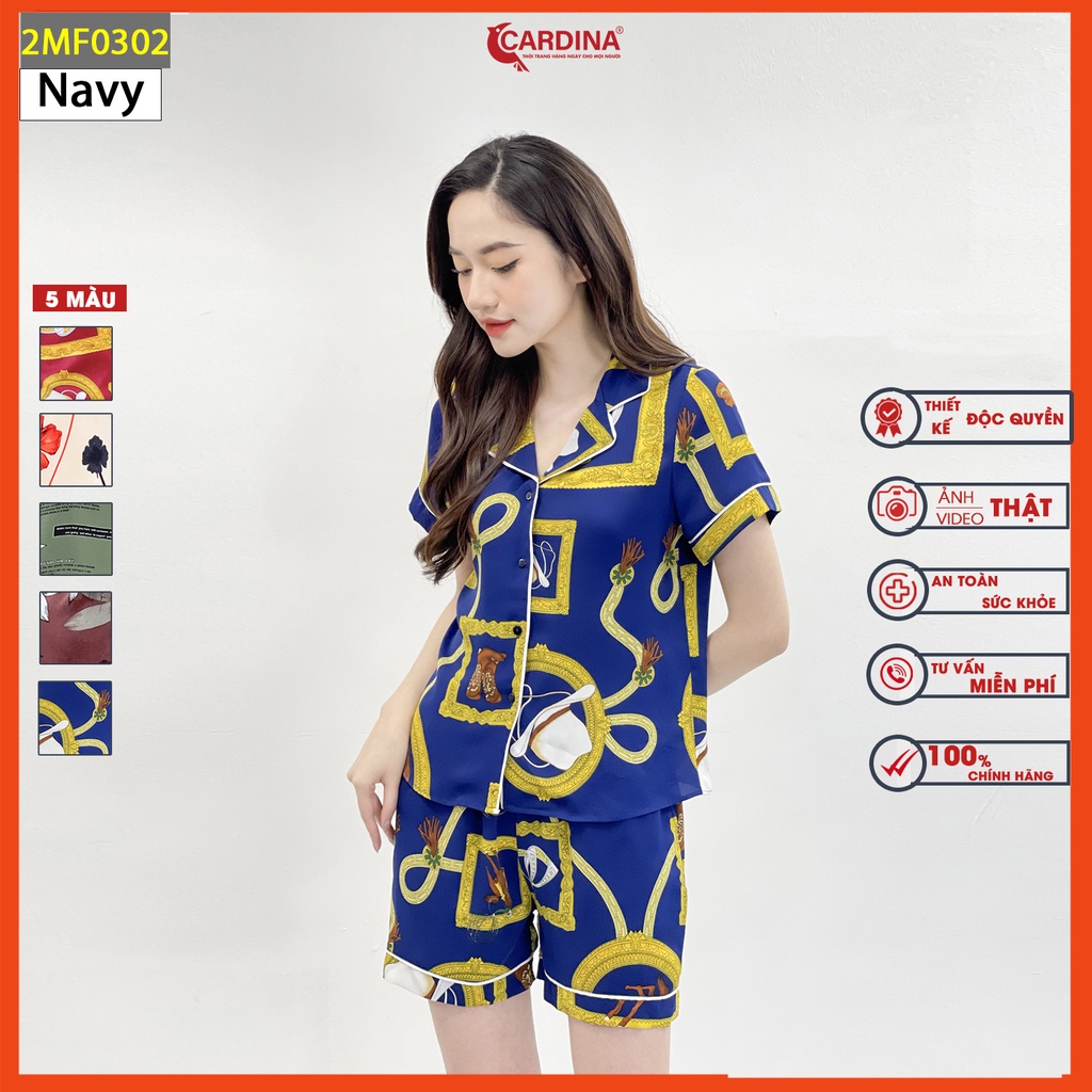 Đồ Bộ Pijama Nữ CARDINA Chất Lụa Mango Cao Cấp Áo Cộc Tay Quần Đùi Họa Tiết Mềm Mại 2MF03