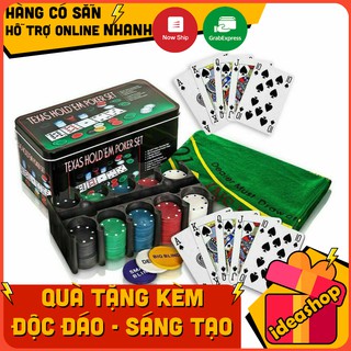 Bộ 200 phỉnh bài texas hold'em poker set hộp thiếc