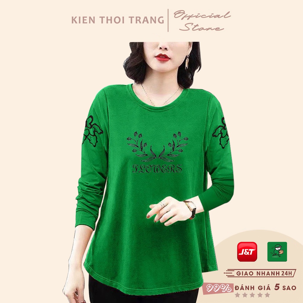 Áo thun dài tay vải xneo dáng suông có size lớn cho phụ nữ trung niên