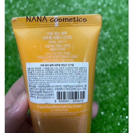 Kem chống nắng Apieu Pure Block Natural Daily Sun Cream SPF45, PA+++ (50ml)