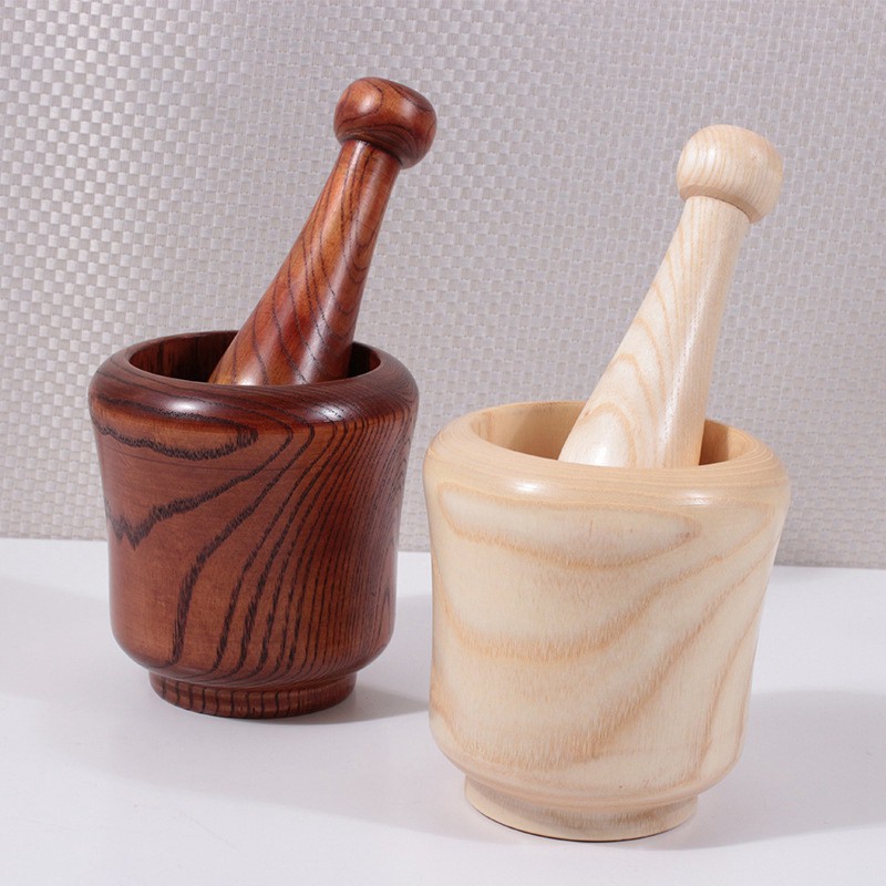 Mortar and Pestle Set Press Ginger Spices Grinding Garlic Mincer Herb Spice Masher Grinder -Log Color