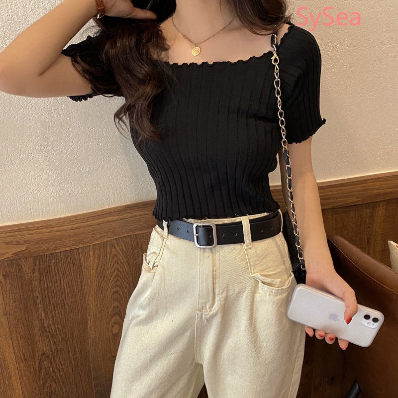 Áo Croptop Dệt Kim Tay Ngắn Thời Trang Mùa Hè Cho Phái Nữ | BigBuy360 - bigbuy360.vn
