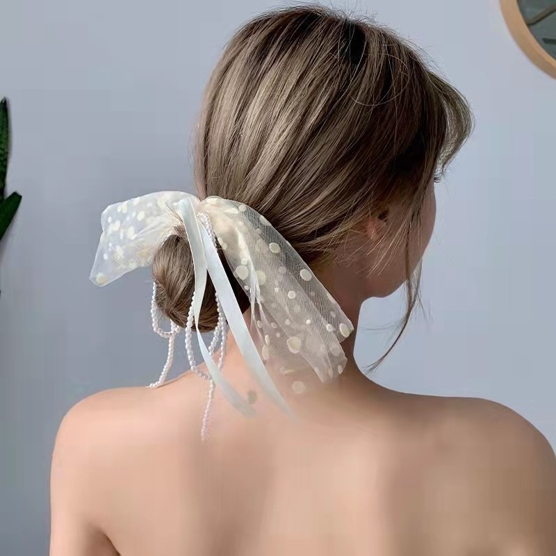 Dây Buộc Tóc Cao Su Phối Ren Tua Rua Kiểu Pháp Thời Trang Cho Nữ