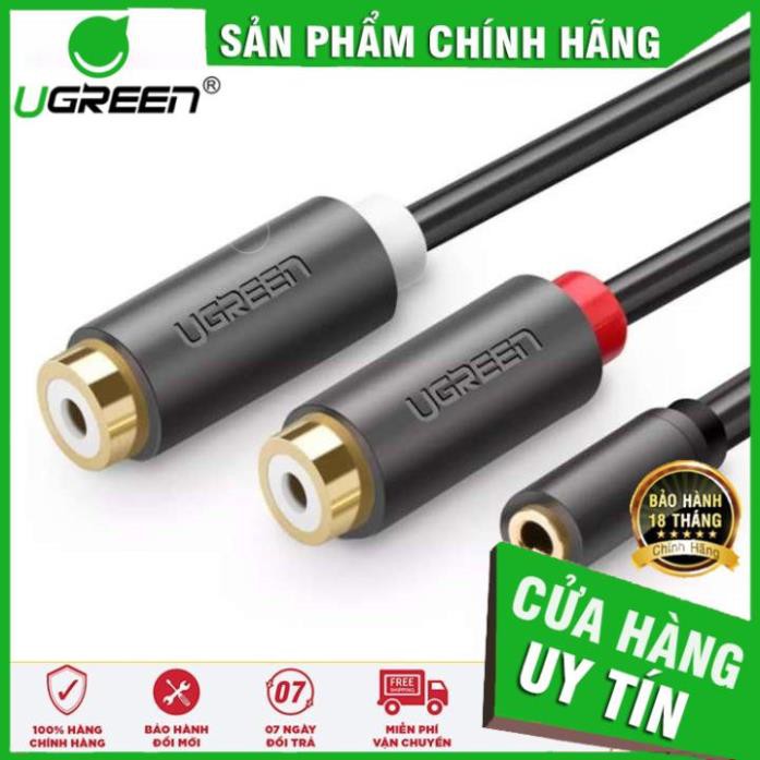 Cáp chuyển đổi 3.5mm cái sang 2 đầu RCA cái dài 20CM UGREEN 10562 ✔HÀNG CHÍNH HÃNG ✔