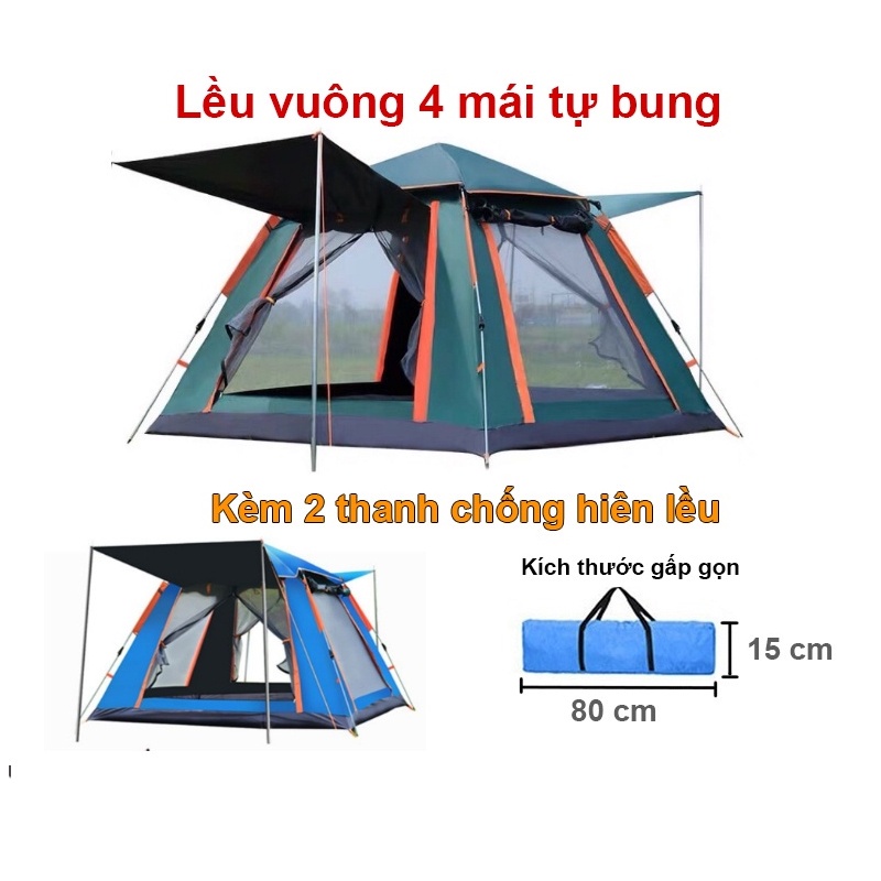Lều Cắm Trại,Lều Du Lịch Dã Ngoại, Lều Phượt Tự Bung 4 đến 6 người Chống Thấm Nước Chống Muỗi Gấp Gọn Tiện Lợi