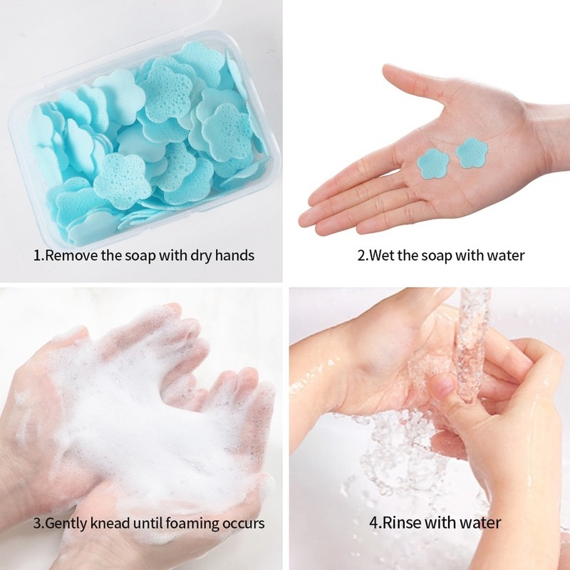 Xà Phòng Giấy Hình Hoa Mini Dễ Thương Thân Thiện Với Da Kèm Hộp Đựng / Xà Phòng Rửa Tay / Đi Du Lịch