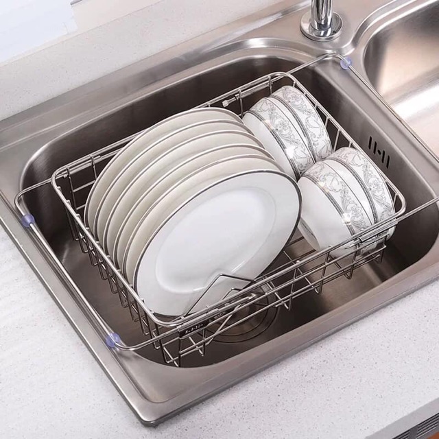 Rổ inox có tay kéo gác bồn rửa bát