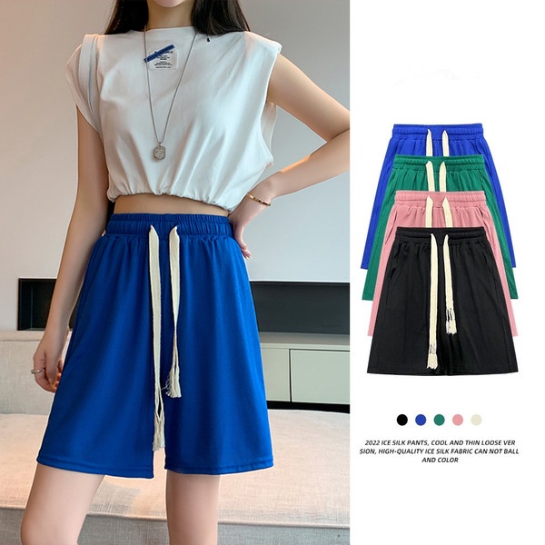 SUXI Quần ngắn ống rộng Lưng Cao Màu Sắc Thanh Lịch Cho Nữ