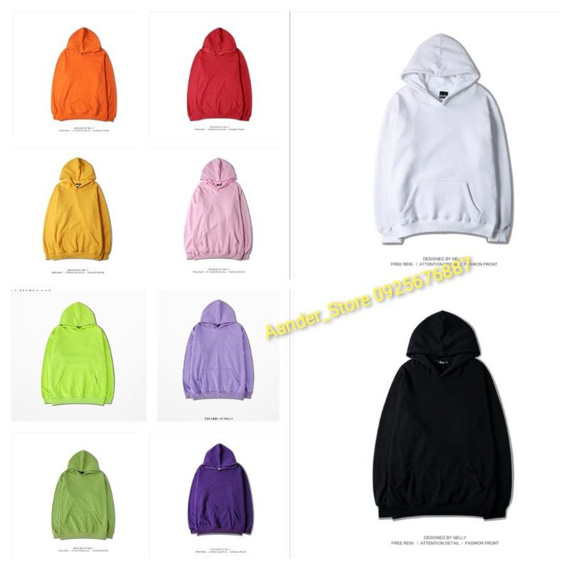 [Sẵn xám nhạt, đỏ đô, xanh dương, xanh lam, tím ] [20 màu] Áo Hoodie Unisex chính hãng Nelly trơn nỉ lót lông (order)