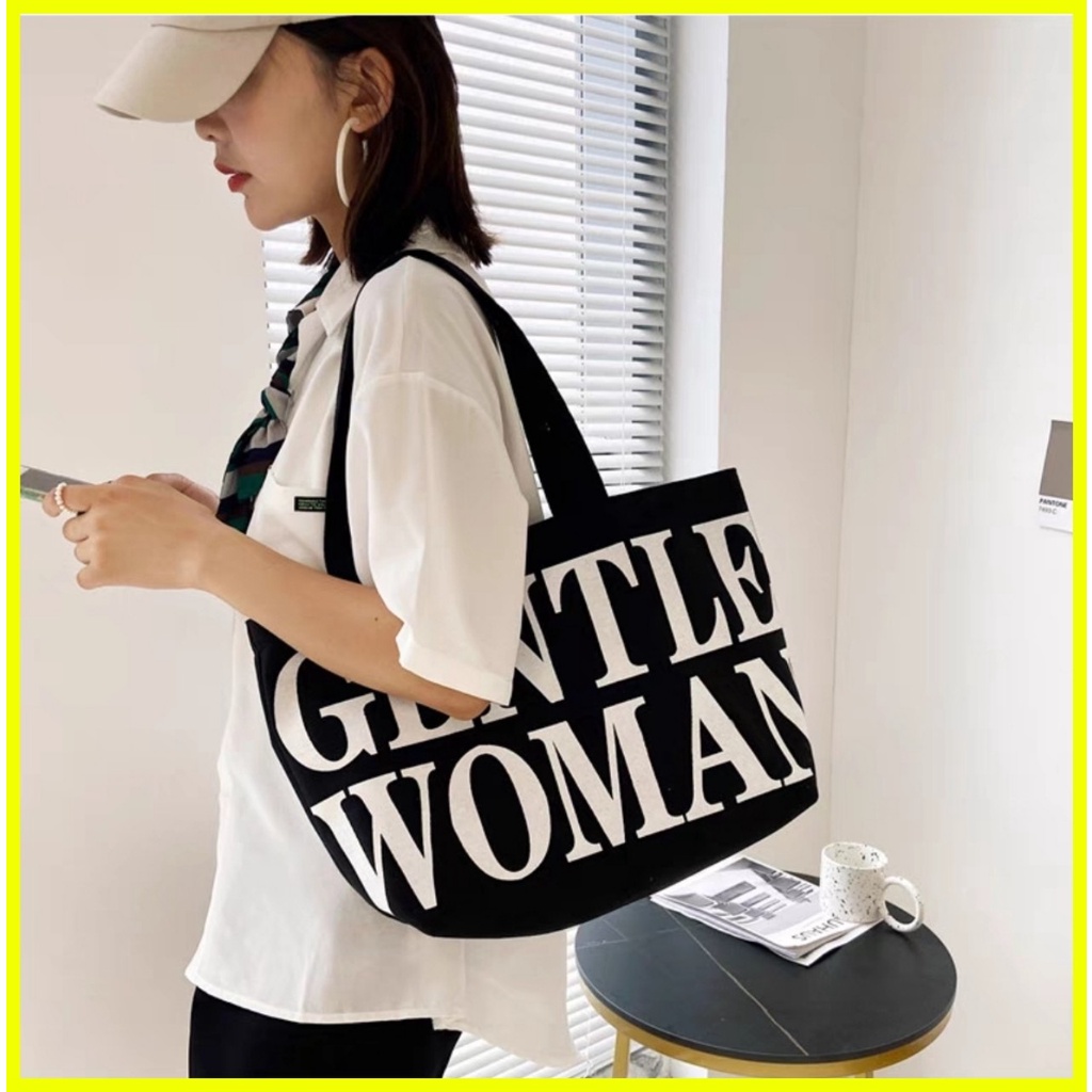 Túi xách nữ vải canvas cao cấp in chữ  WOMAN có khóa kéo thích hợp đi học đi chơi phong cách Hàn Quốc