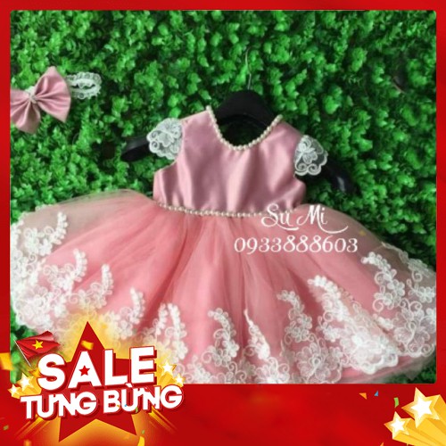 Đầm công chúa hồng ren chân đăng cho bé  - Hàng nhập khẩu