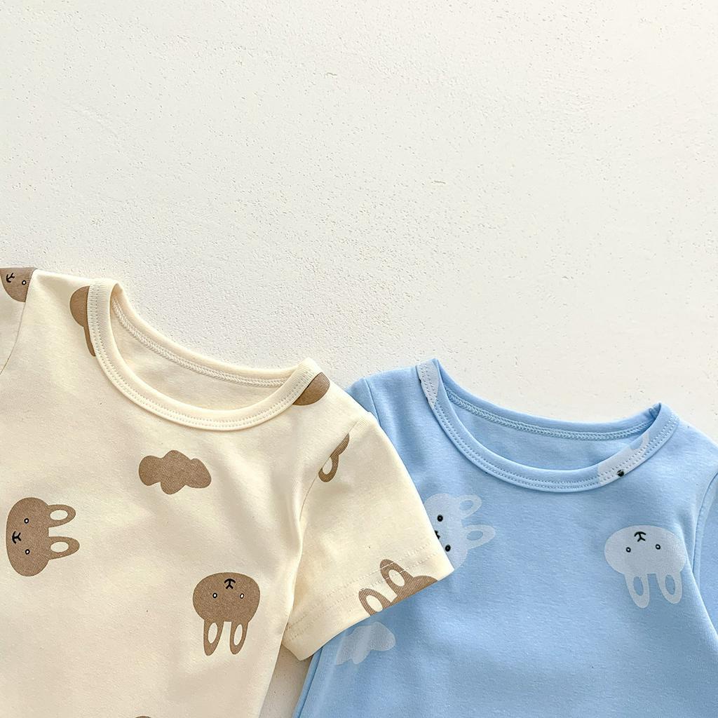 Bộ Áo Liền Quần Kèm Mũ In Hình Thỏ Bunny Dễ Thương Thời Trang Mùa Hè Cho Bé 0-2 Tuổi