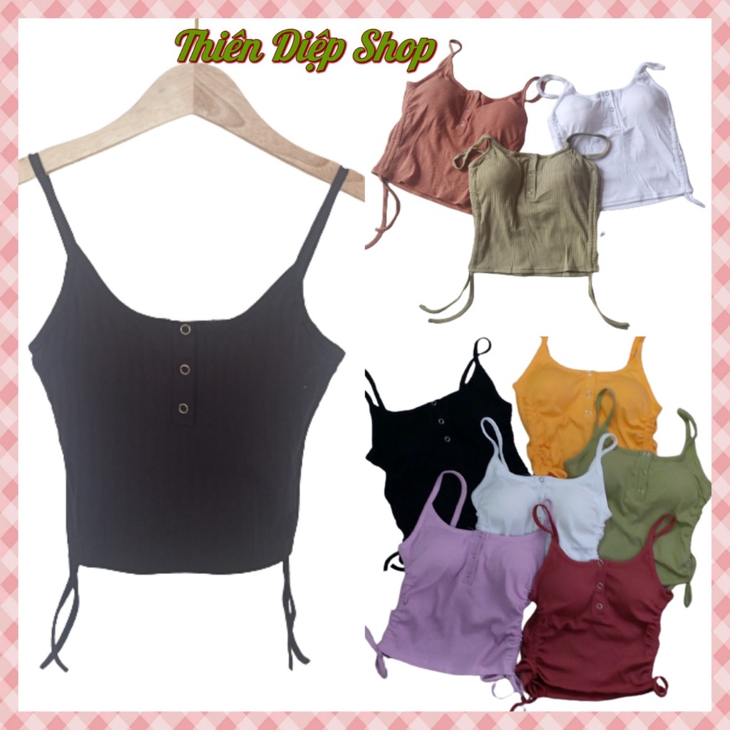 Áo 2 dây bún Croptop có mút ngực,có dây rút 2 bên sườn, chất liệu thun gân tăm thoáng mát, thích hợp tập gym, đi dạo