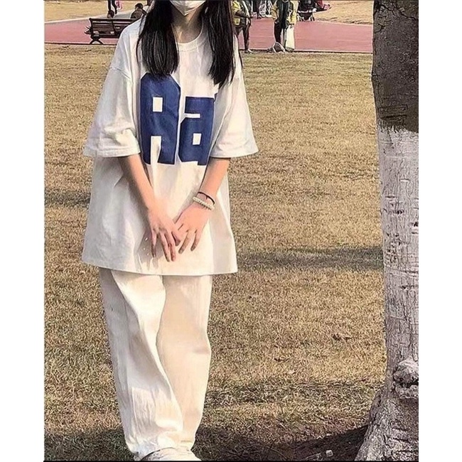 Bộ đồ Nữ áo Thun  Aa Quần Culottes trắng FREESIZE Set đồ nữ áo Thun trắng co giãn quần ống suông trắng