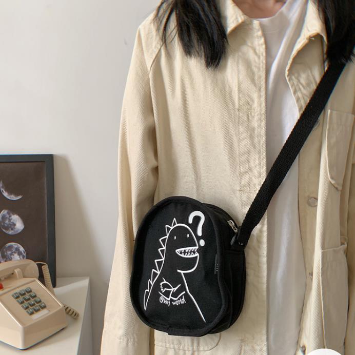 Túi đeo chéo vải canvas dáng tròn họa tiết hoạt hình mẫu 2022 phong cách Nhật Bản xinh xắn thời trang dành cho nữ