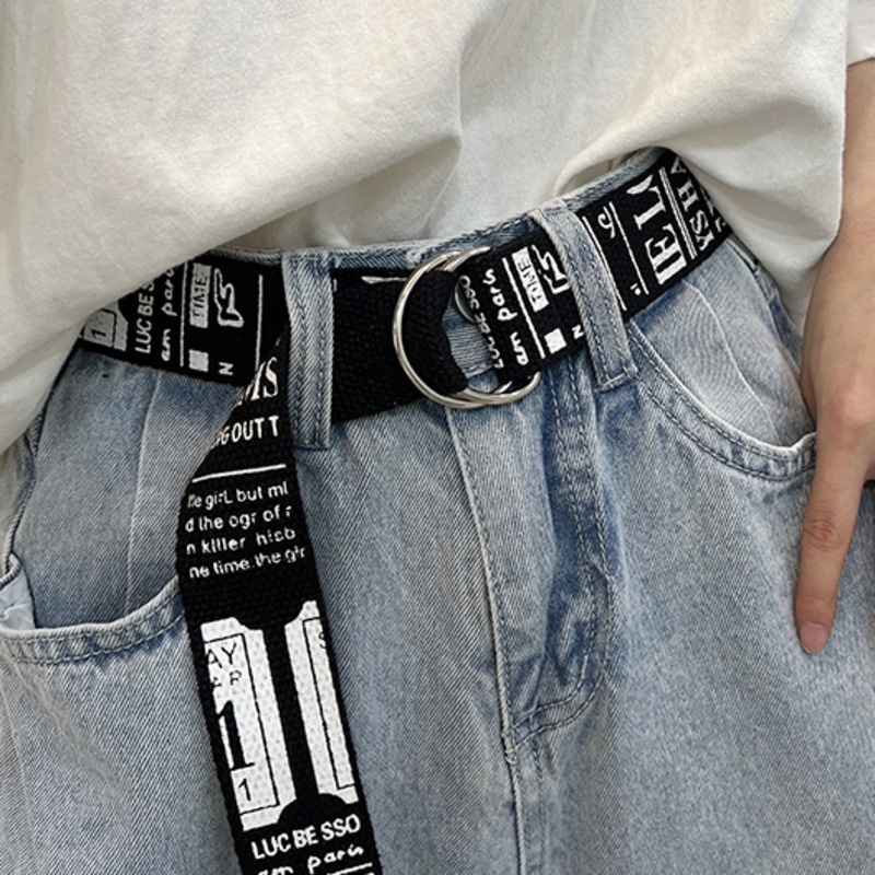 Thắt Lưng Vải canvas Màu Trơn Khóa Tròn Đôi Không Cần Đục Lỗ Thời Trang Cho Nam Và Nữ