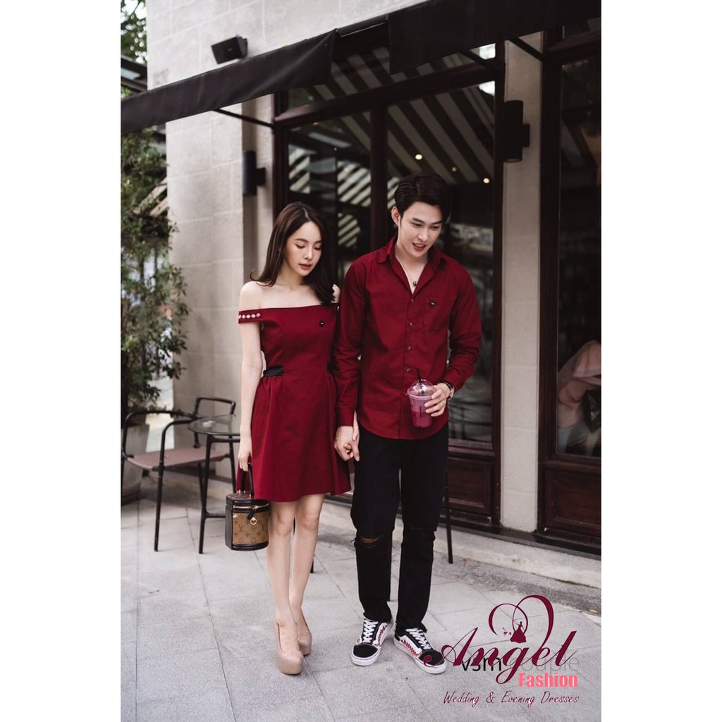 [Freeship] Set đồ đôi áo sơ mi nam đầm nữ couple, cao cấp thời trang hàn quốc Noble  AG21 (kèm ảnh thật)