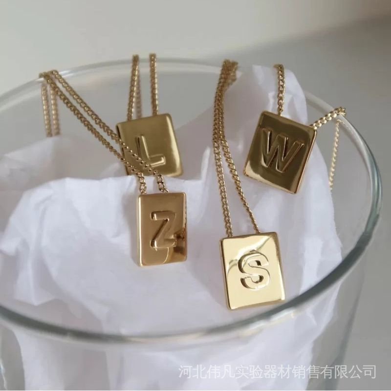 Square Pendant Necklace with 26 Letters Style Yellow Square