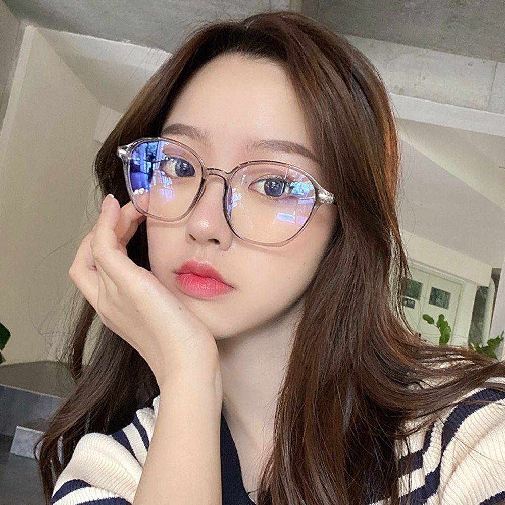 Mắt Kính Gọng Oval Trong Suốt Chống Ánh Sáng Xanh Phong Cách Hàn Quốc Thời Trang Cho Nữ