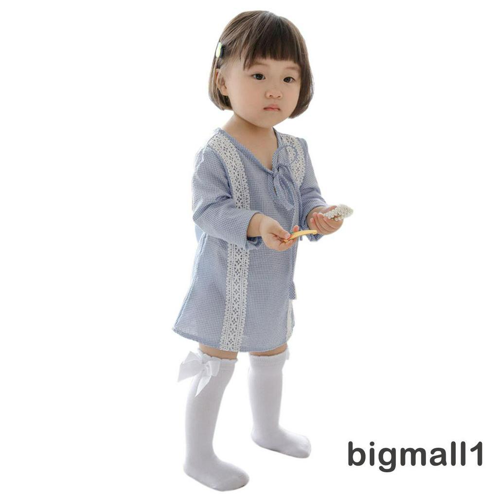 Tất ống cotton dài trang trí nơ thoáng khí cho bé gái 0-7 tuổi